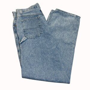High Waisted Carpenter Jeans Size 14 Light Wash VTG 80s Riveted By Lee USA Made